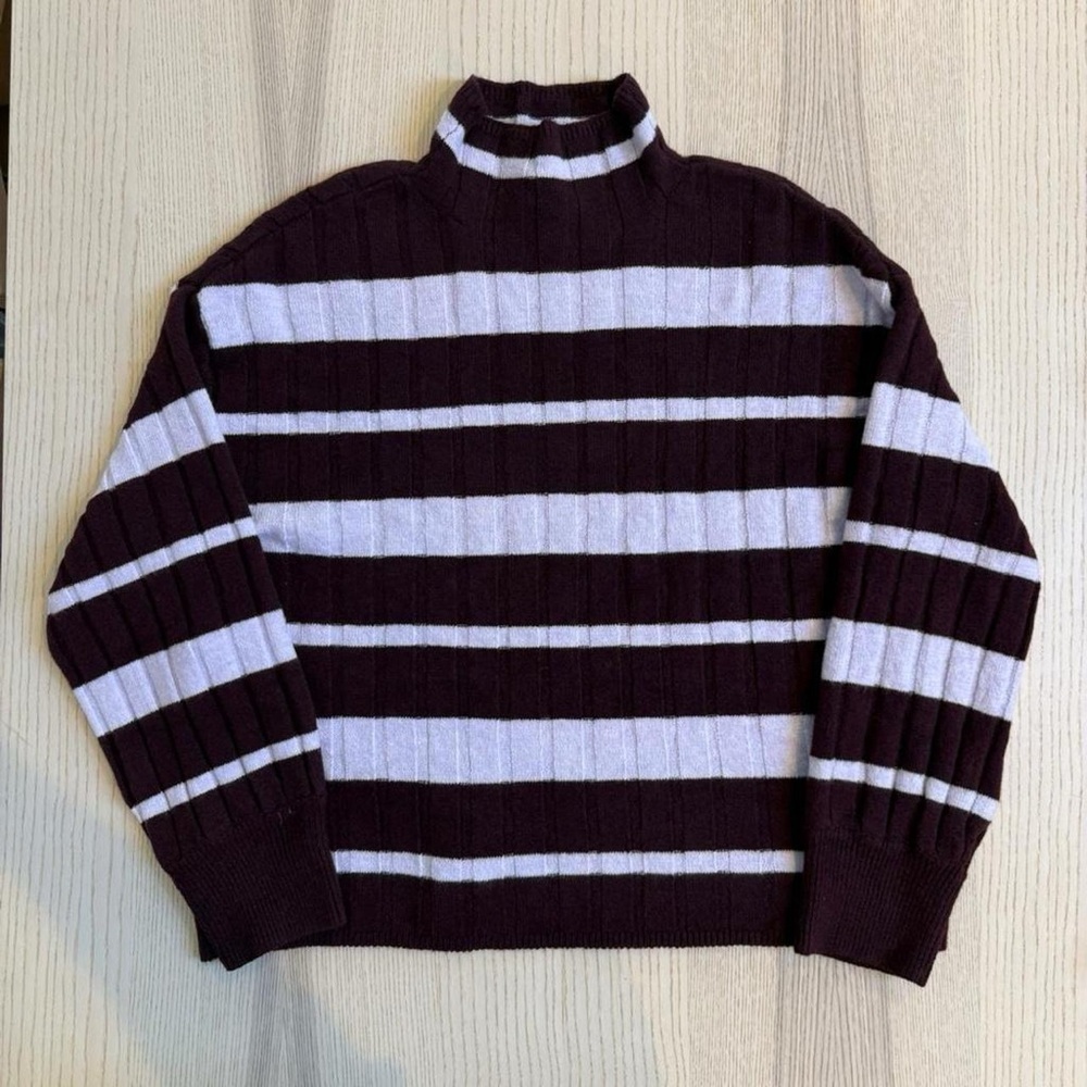 Time and Tru Turtleneck Sweater - Black and White Stripes